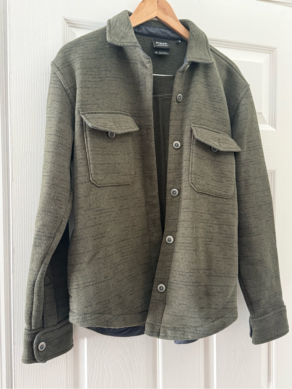 Prana Polartec fleece camp shirt shacket dark mossy green Sz M